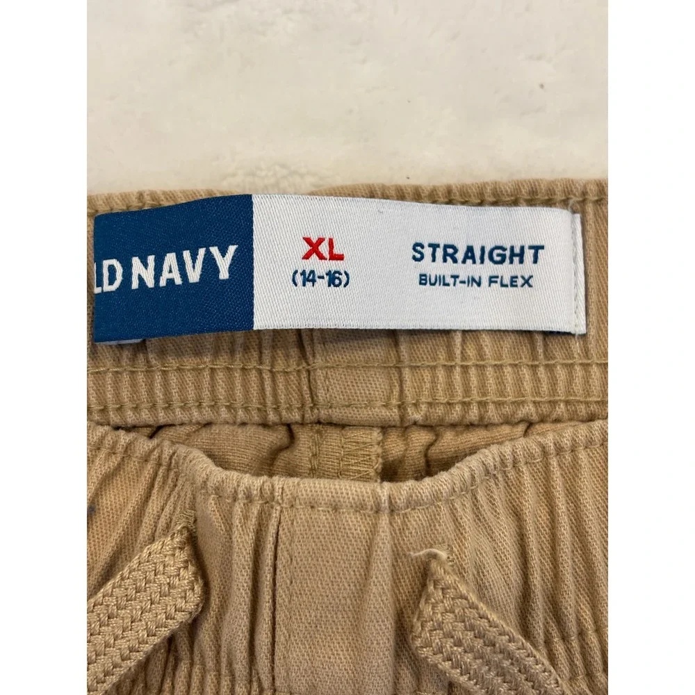 Old Navy Boys XL 14-16 Straight Built-In Flex Khaki Tan Chino Pants Drawstring